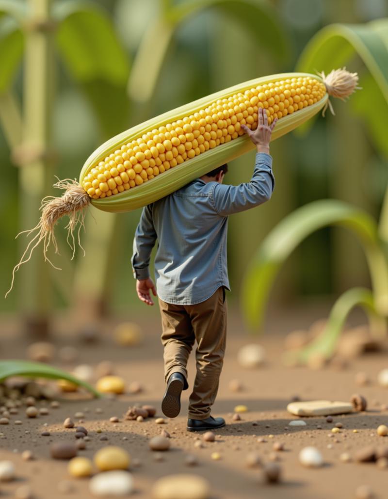 1903-a miniature man carrying an ear of corn-fluxcomfy-orgflux1-dev-fp8-1481630874.png